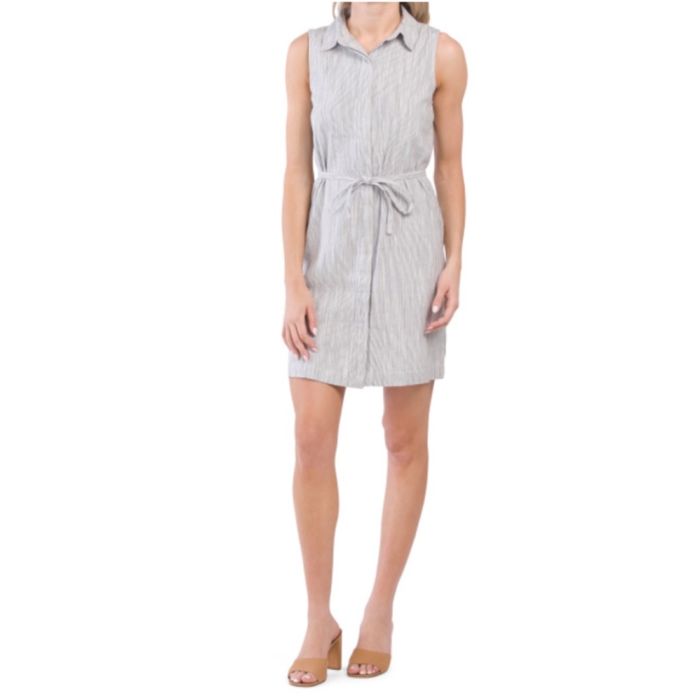 NWT New Tahari Linen Sleeveless Hidden Placket Yarn Dyed Striped Short Dress